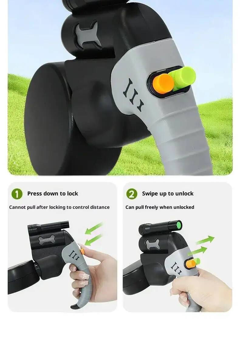 Thumbnail: Auto Retractable Double-Headed Dog Leash 3M Rope for 2 Dogs with LED Flashlight 