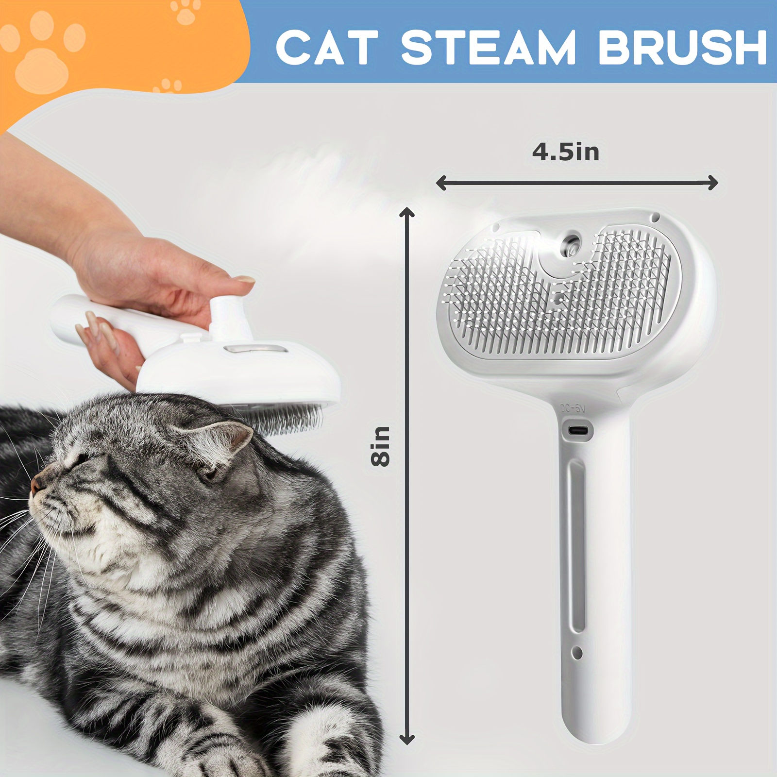 PetPro Antistatic Steam Brush for Cats and Dogs, Self-Cleaning Grooming Comb wit