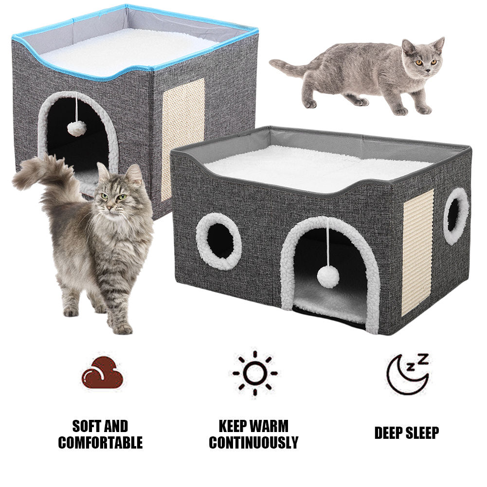 Cat House with Fluffy Ball and Scratch Pad Cat House Cave Large Cat Cave Bed Cat