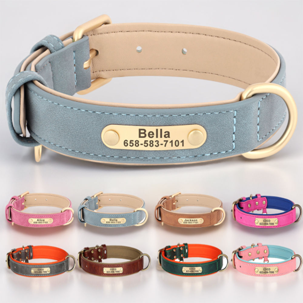 Personalized Dog Collar Custom Engraved PU Leather Dog Collars Free Engraving ID