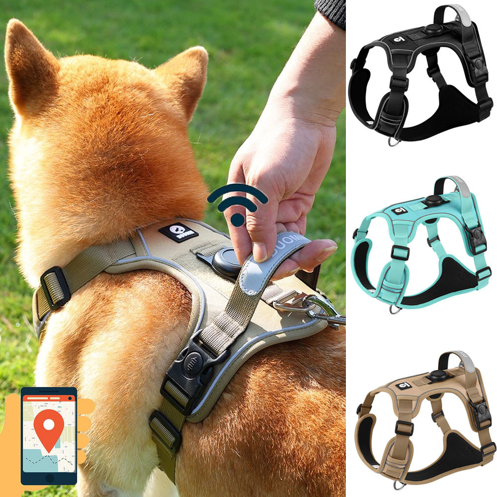 AirTag Dog Harness Heavy Duty Reflective Dog Vest Harness with Air Tag Case for