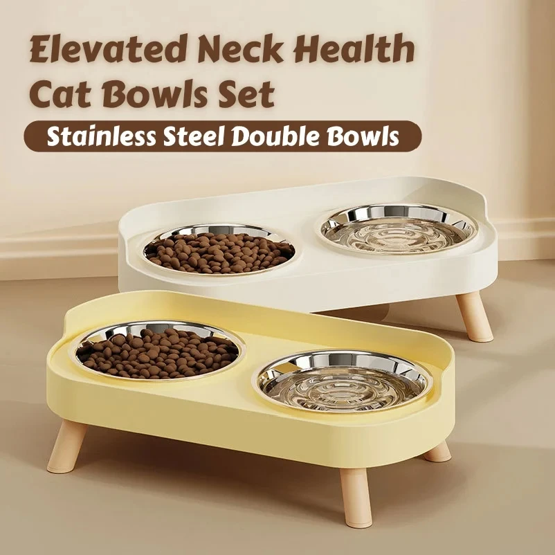Dopamine Colorful Elevated Pet Feeder: Dual Stainless Steel Bowls with Neck Supp