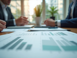 Eye-level view of a business meeting with strategic planning documents