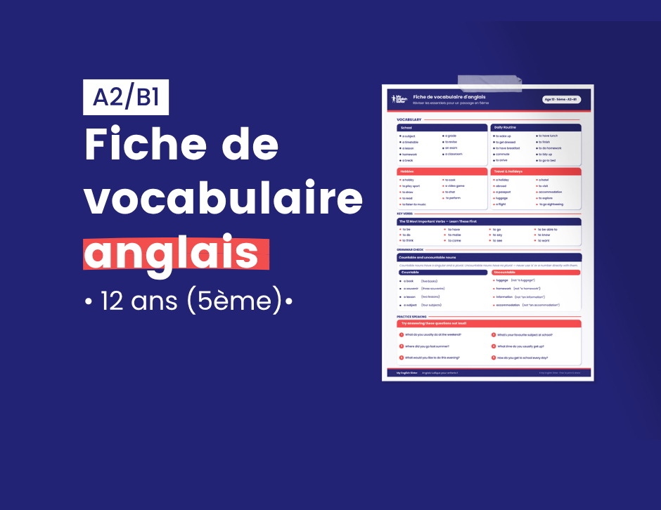 Fiche de révision d'anglais 5ème : à télécharger gratuitement (PDF à imprimer)