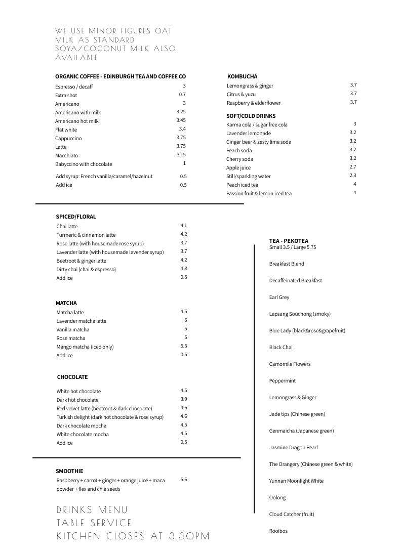Cafe menu