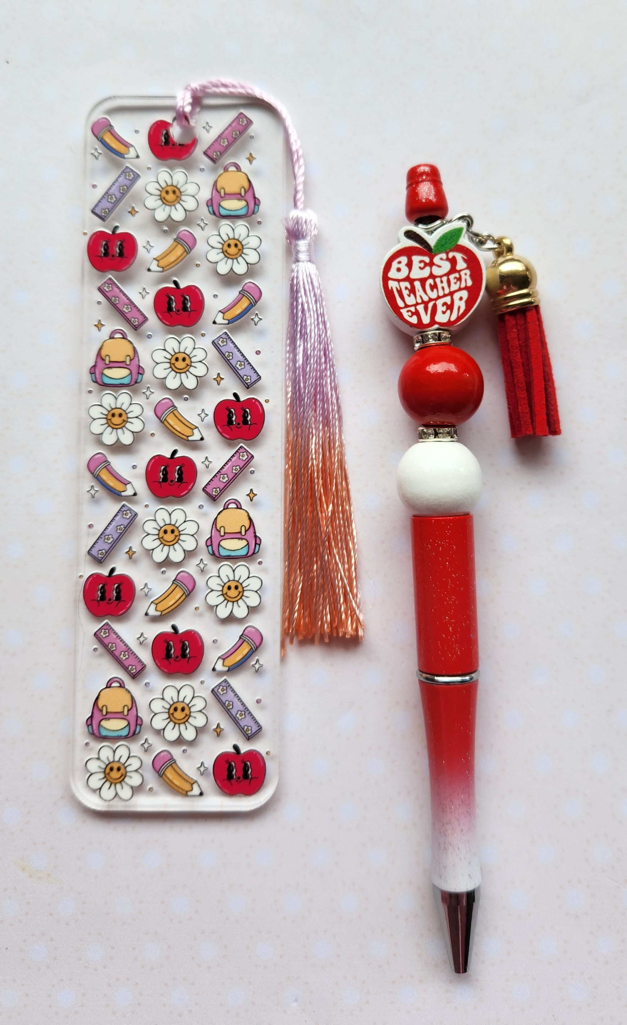 Teacher appreciation gift - Bookmark and pen (red 2)