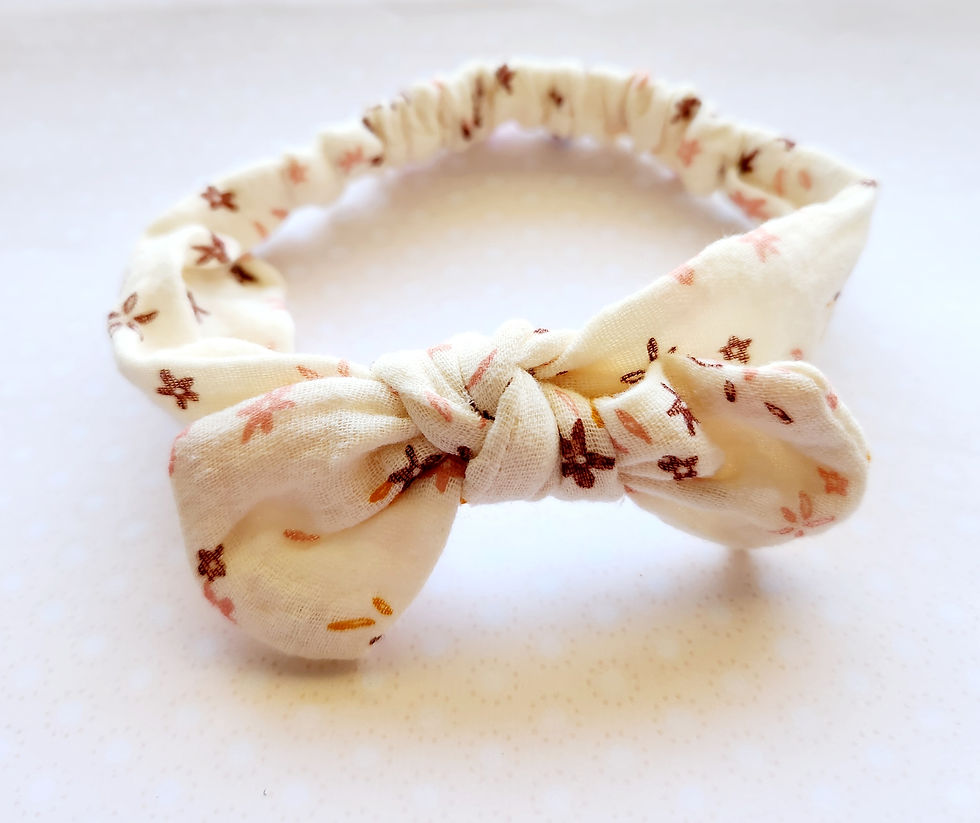 Headband Bow Knot Wrap Bandage - Cream with Flowers