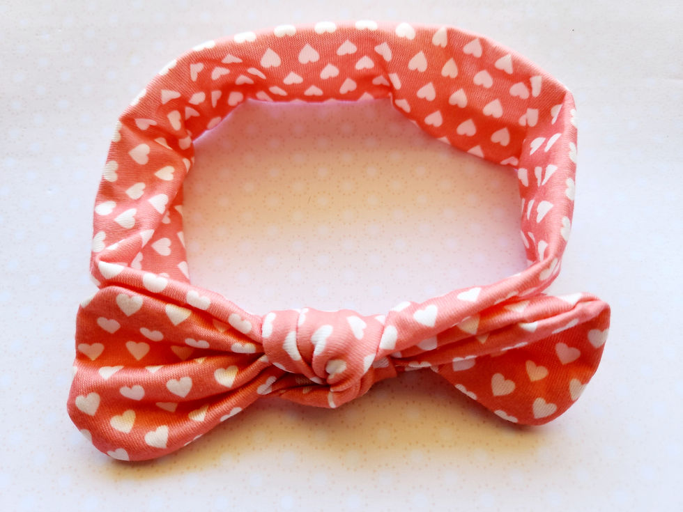 Retro Bunny Ear Headband - Coral and White Hearts