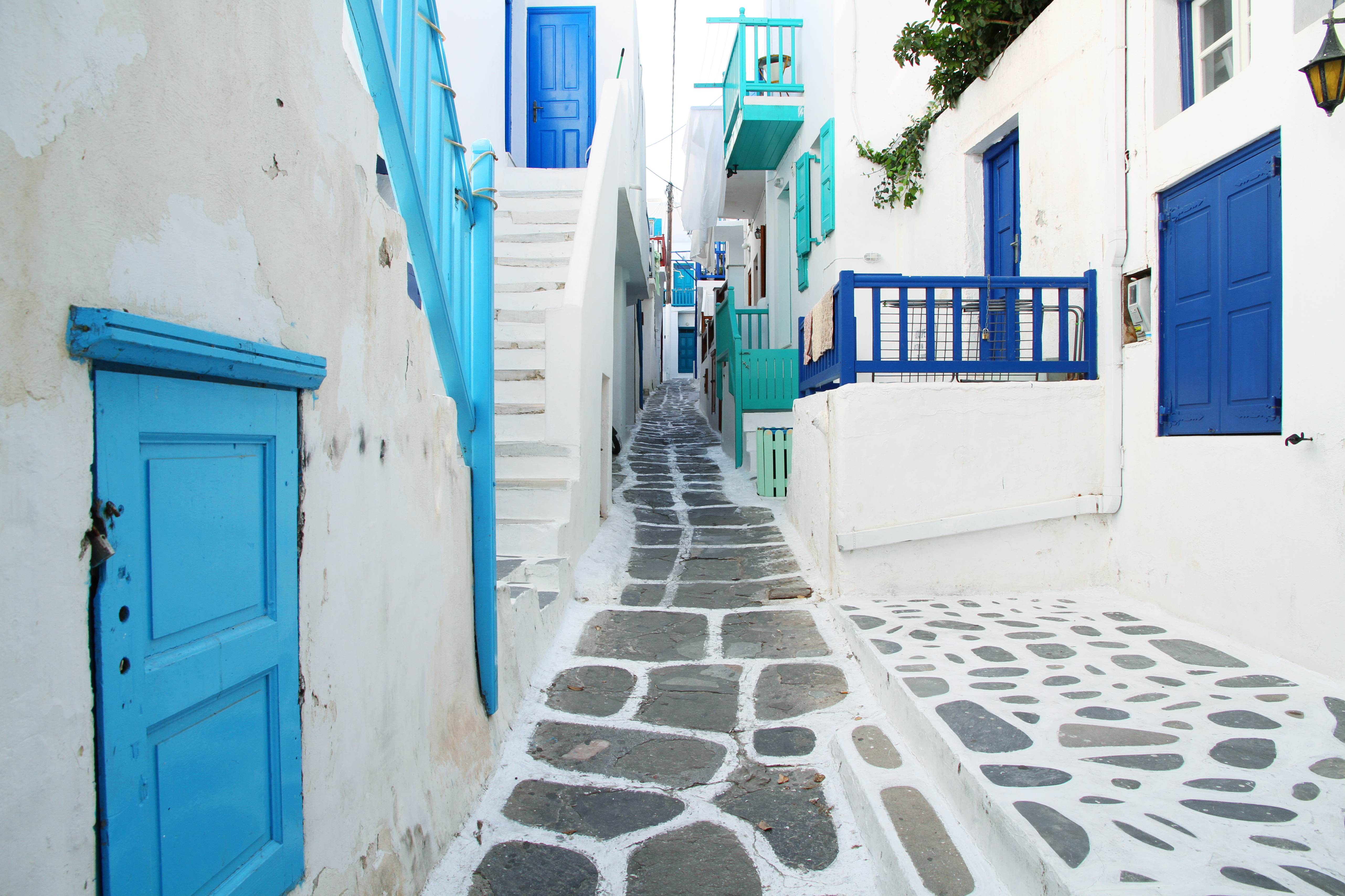 Blue and white streets in Greece