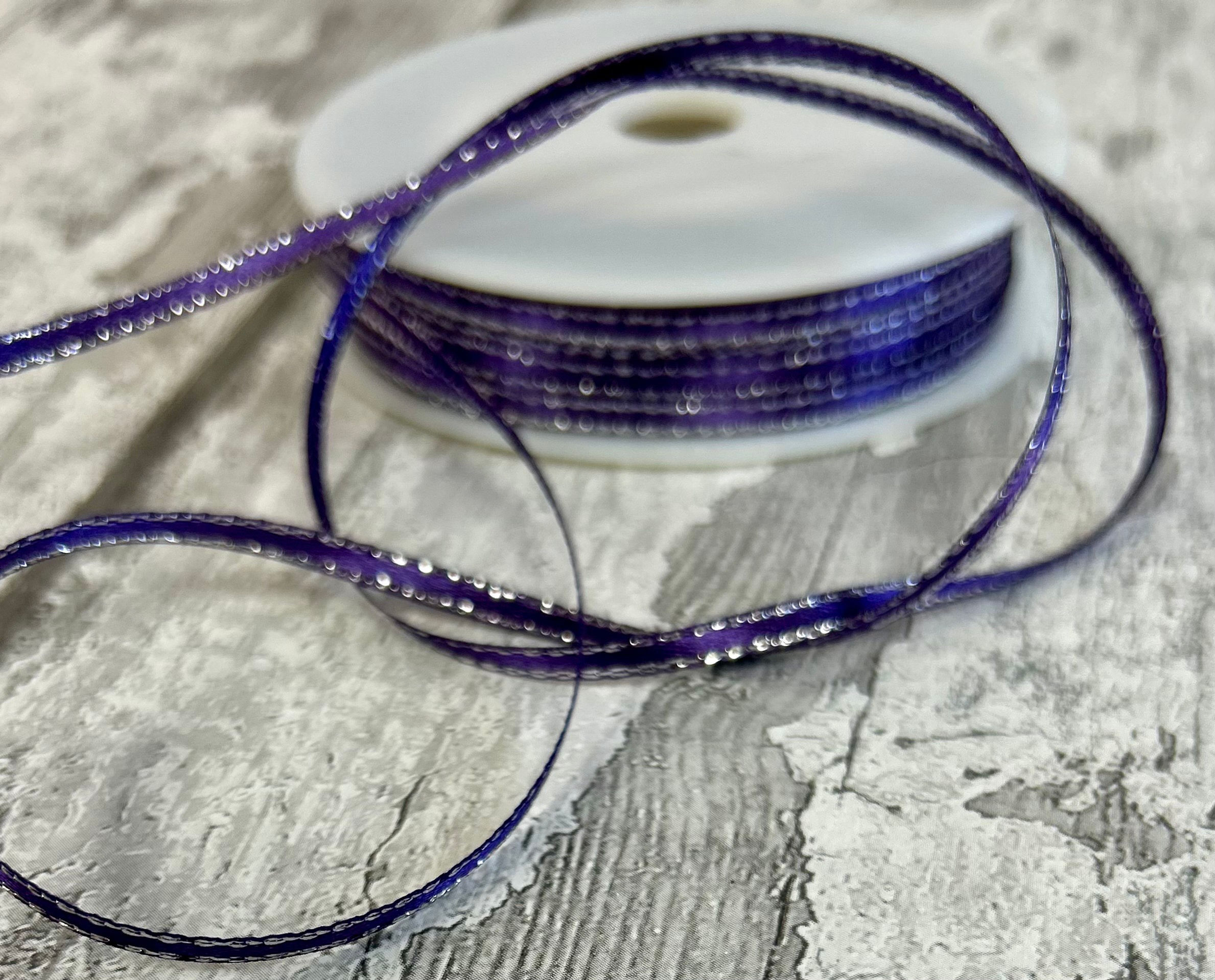 Purple Single Satin Ribbon with Lurex Edge 3mm - 50 Metres - Craftmania Stock Photo