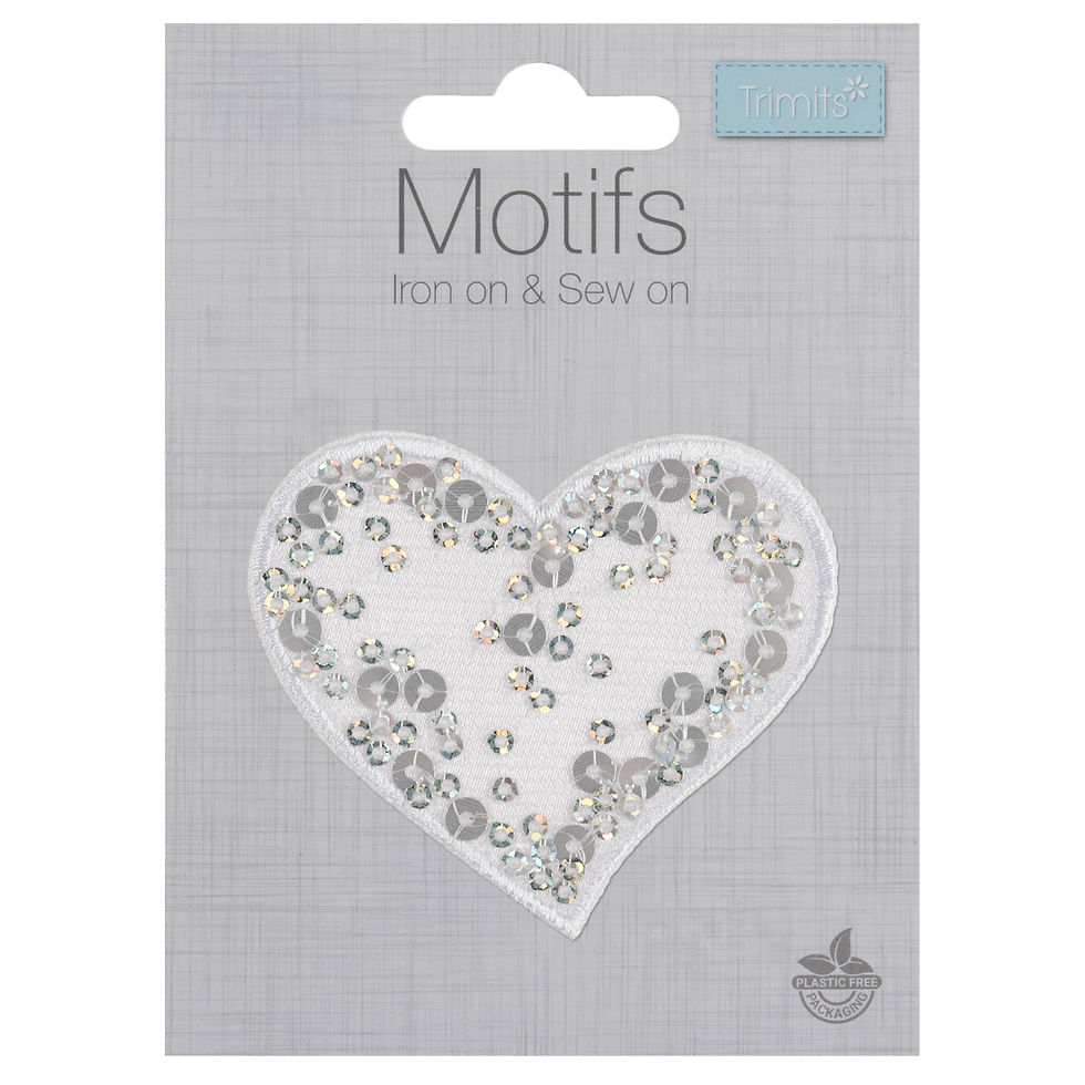 Sequin White Heart Motif – Iron-On, Sew-On or Stick Patch By Trimits - Craftmania Stock Photo 1