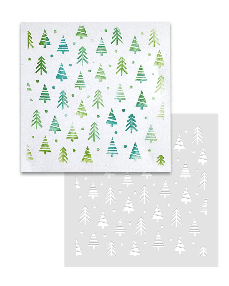 Thumbnail: Cute Christmas Trees 6 x 6" Emboss-ink Stencil By Polkadoodles