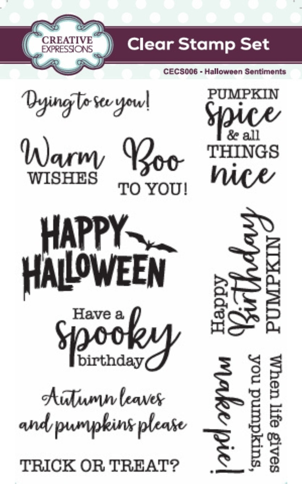 Halloween Sentiments A6 Clear Stamp Set - Autumn Collection Creative Expressions