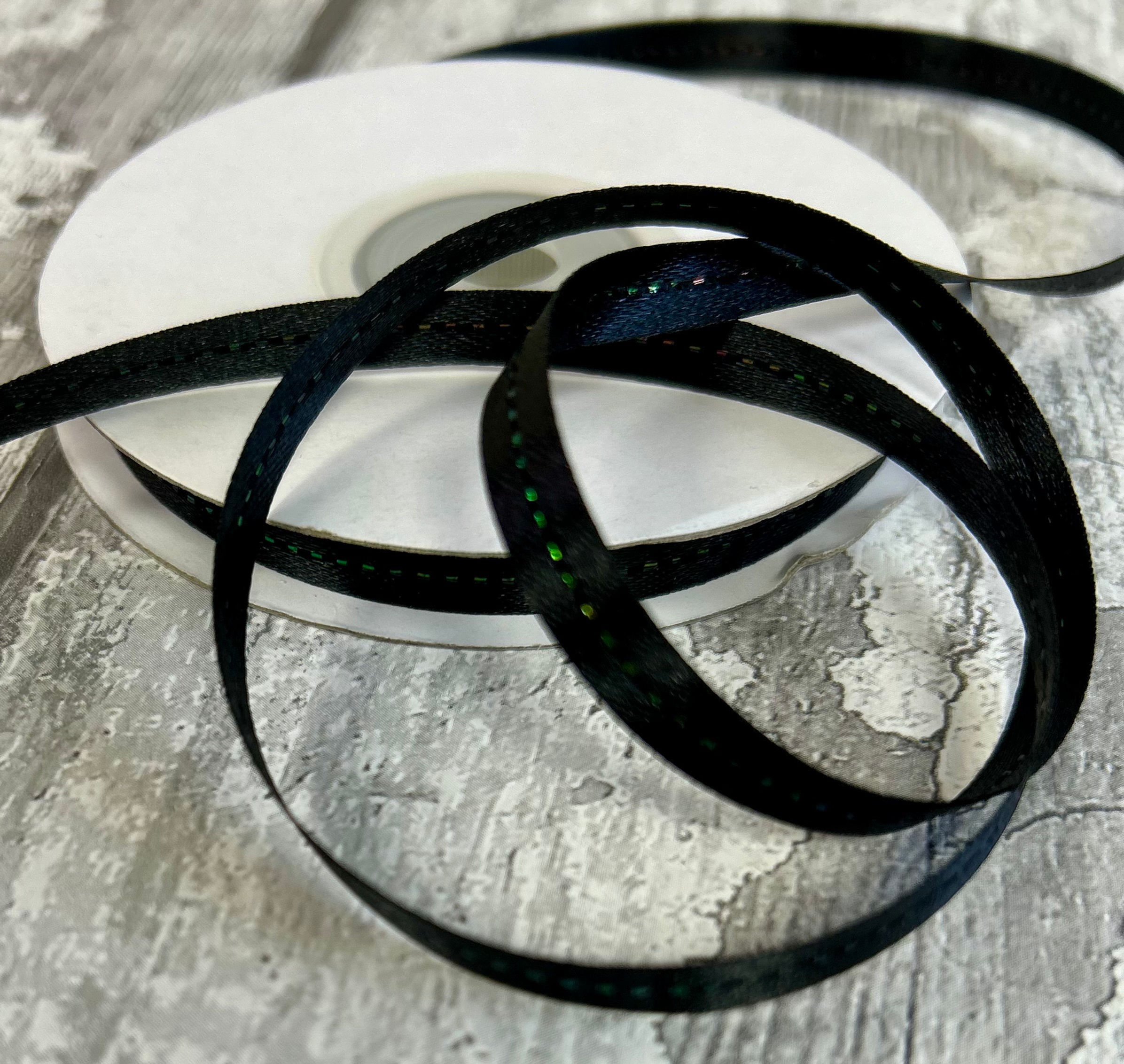 Black Luxury Soft 6mm Double-Sided Satin Ribbon with Bright Central Stitch - Craftmania Stock Photo