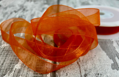 Organce Translucent Ribbon Orange Sheer Organza Ribbon 15mm - 25 Metres | Creative Expressions