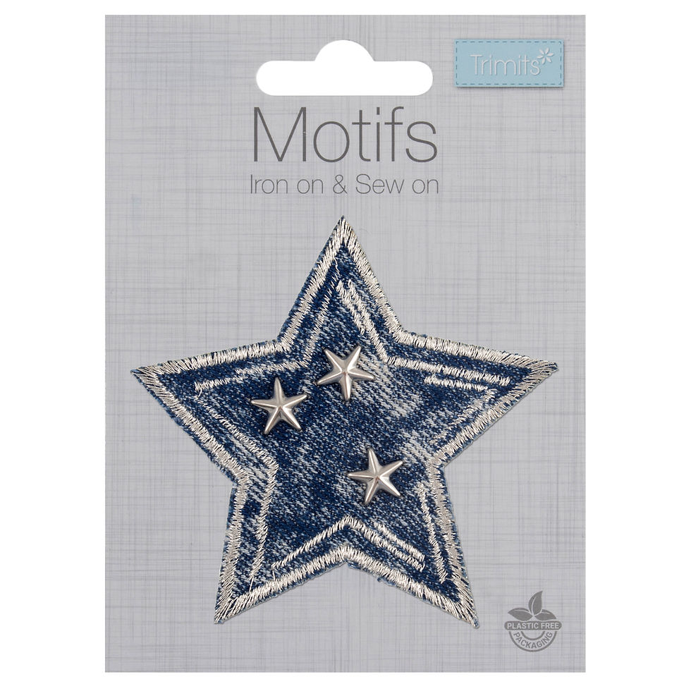 Thumbnail: Studded Denim Star Motif – Iron-On, Sew-On or Stick Patch By Trimits - Craftmania Stock Photo 1