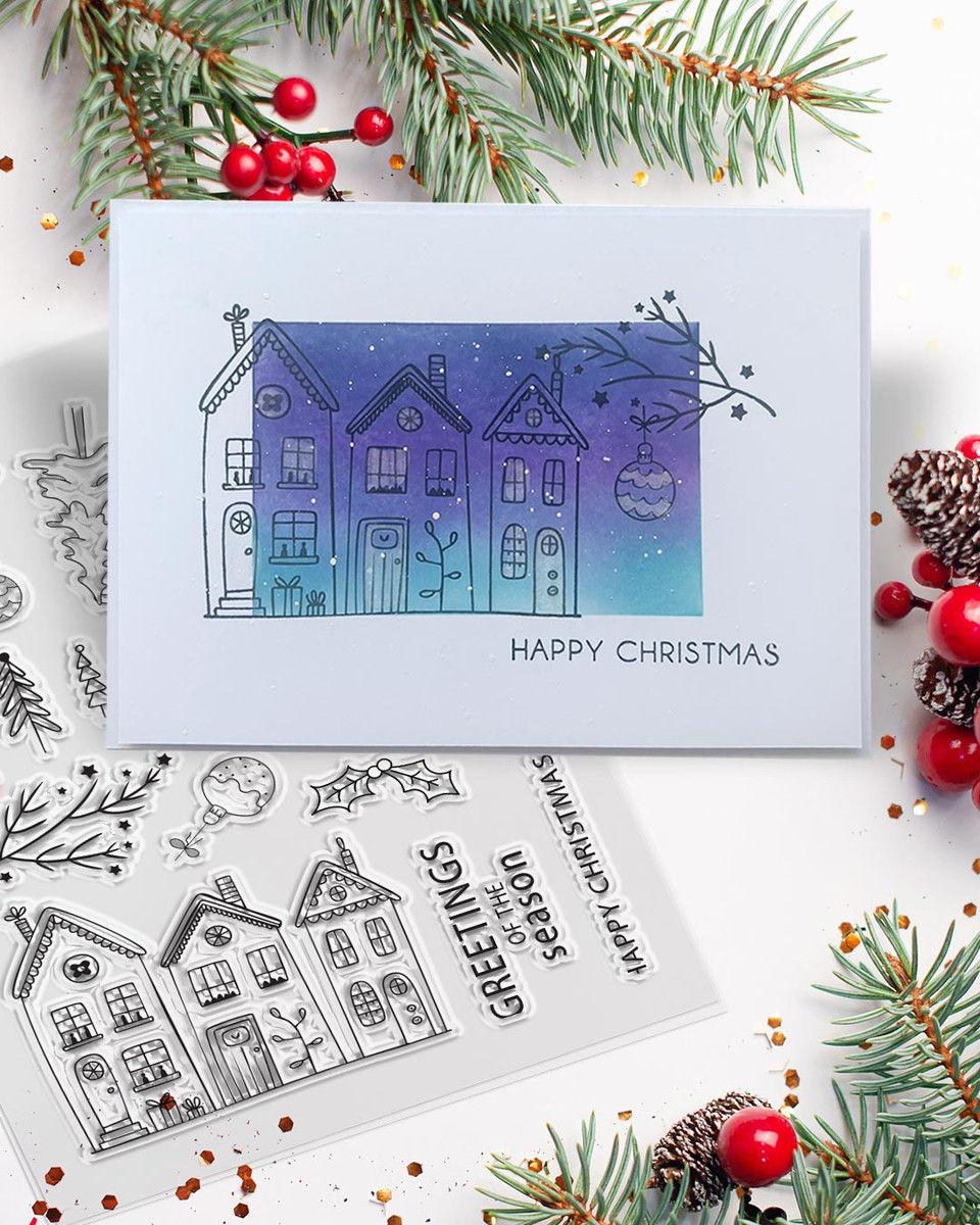 Thumbnail: Cozy - Christmas Holiday Scandi Houses -Clear Stamp Set By Polkadoodles - Craftmania Stock Photo 6