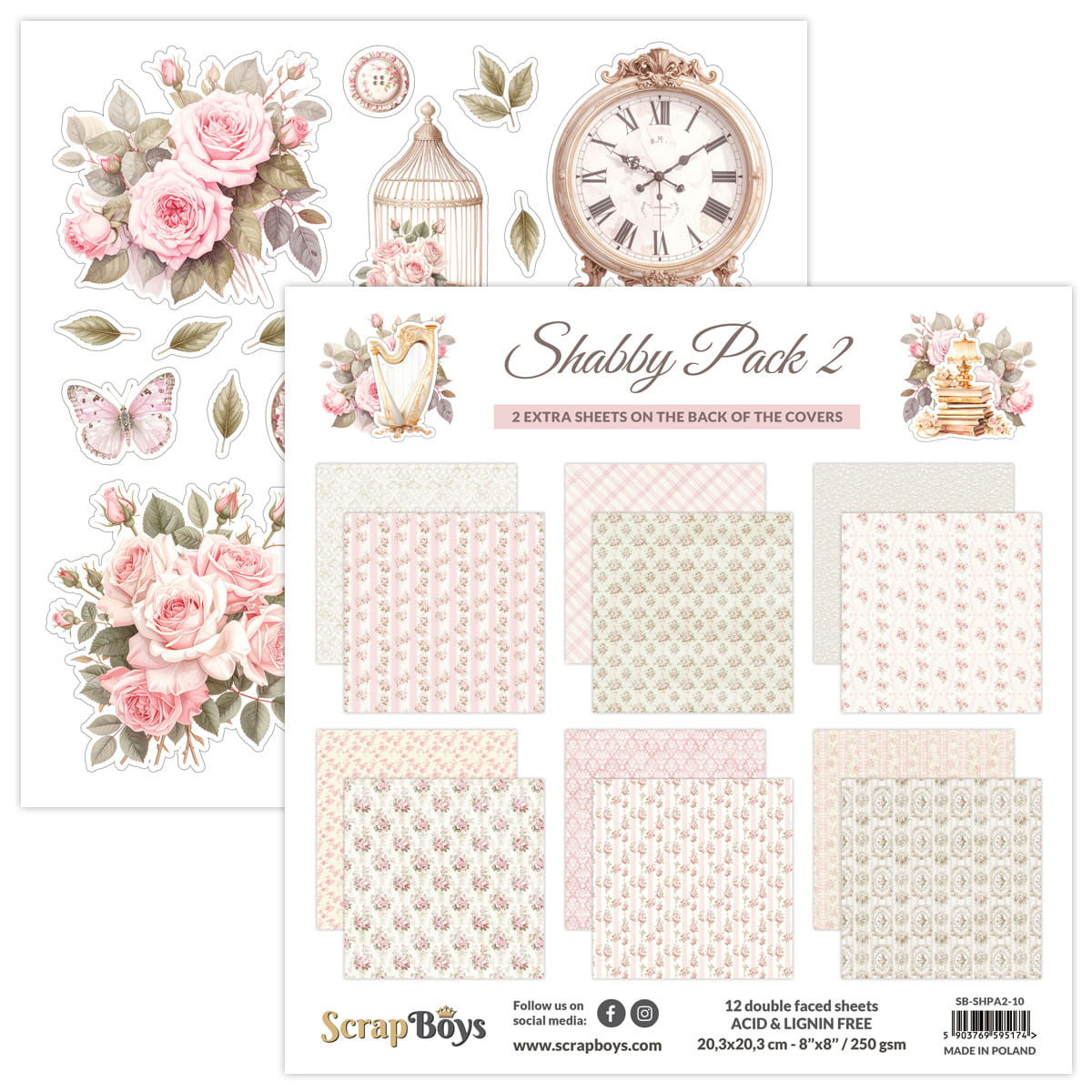 Shabby Pack 2 Paper Pad - 8" x 8" (12 Sheets) By Scrap Boys - Craftmania Stock Photo