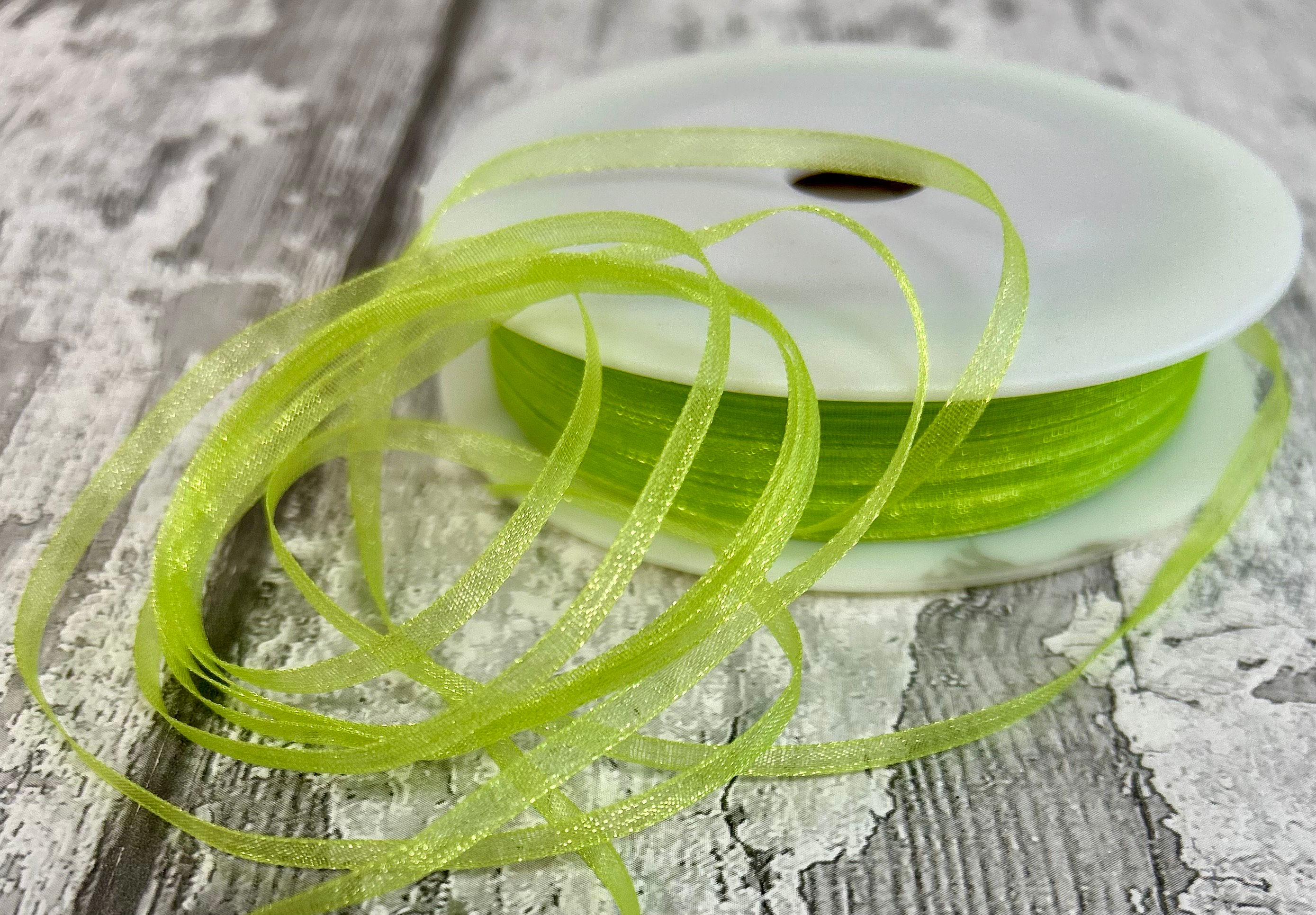 Light Green Sheer Ribbon 3mm -50 Metres - Craftmania Stock Photo