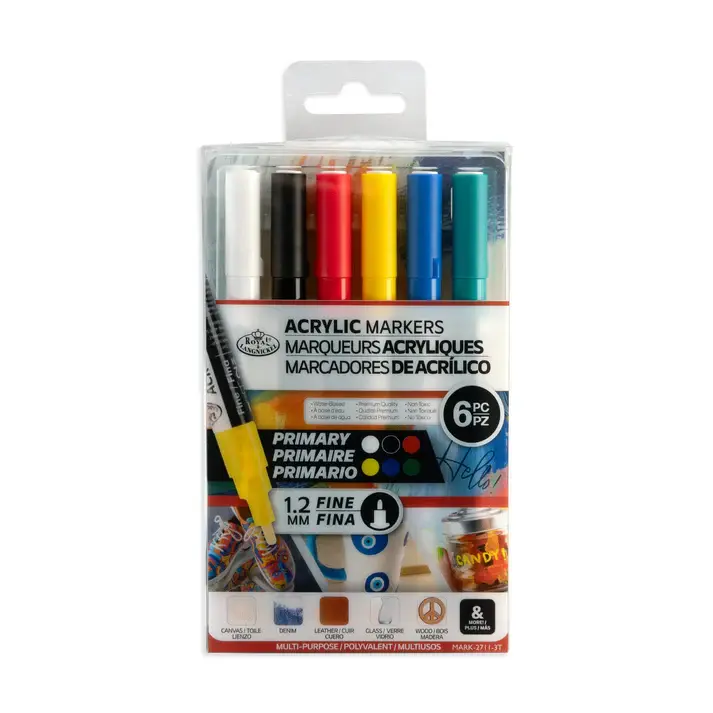6pc Acrylic 1.2mm Primary Marker Set By Royal & Langnickel - Craftmania Stock Photo 1