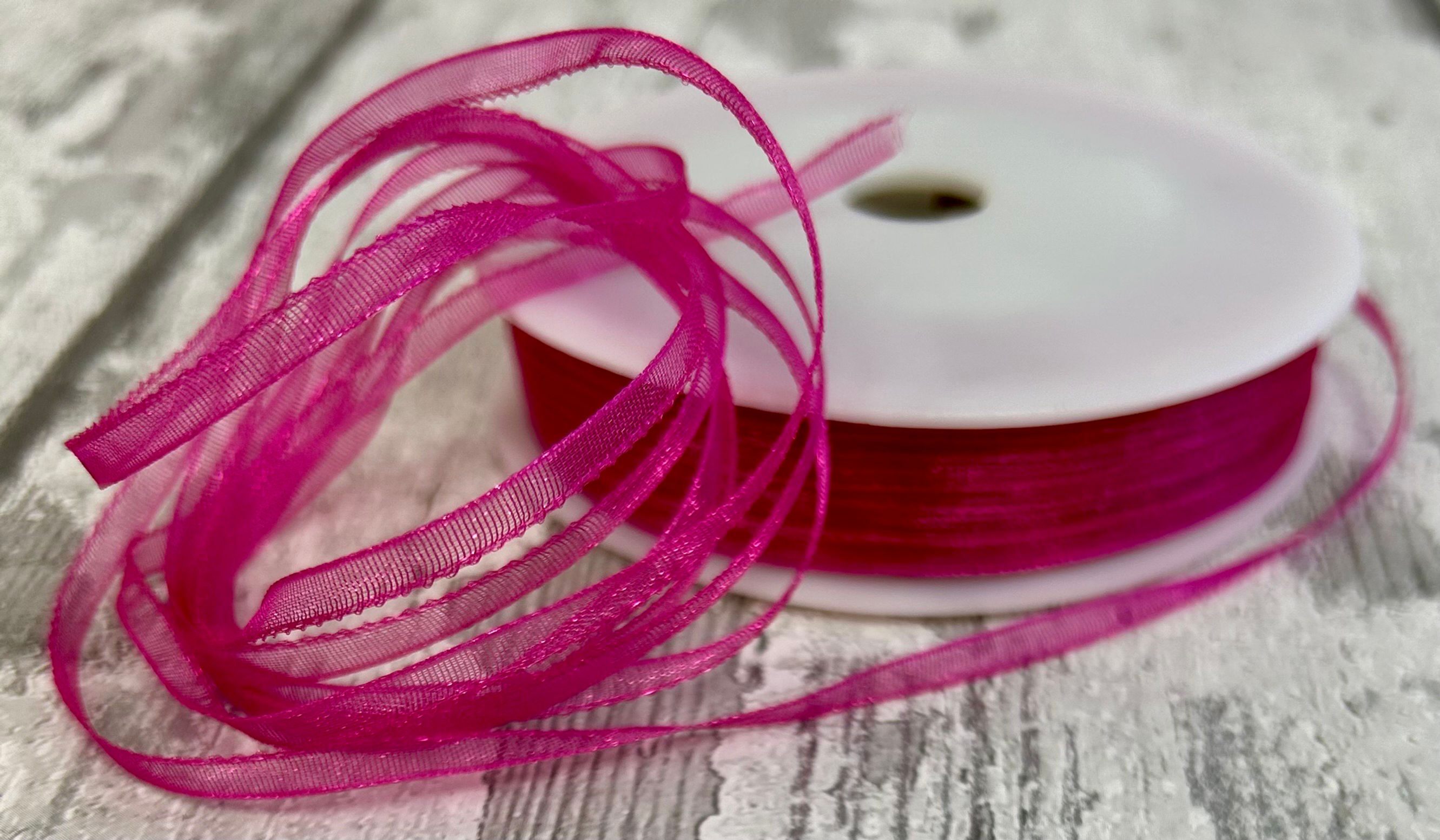 Fuschia Sheer Ribbon 3mm - 50 Metres - Craftmania Stock Photo