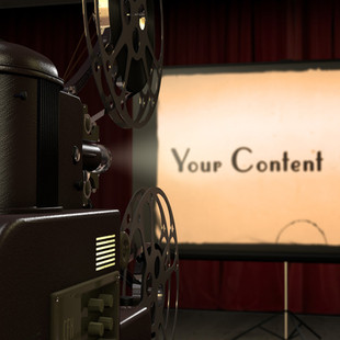 Custom After Effects animation, with a vintage film projector, and your text or logo on the projection screen