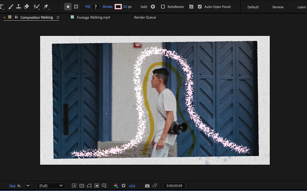 Hand-drawn strokes overlaid on footage, made in After Effects