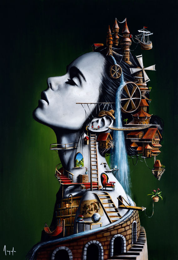 art artiste contemporain galerie mythologie tableaux exposition surréalisme peintures portrait femmes artwork acrylique réalisme mythes fables déesse    