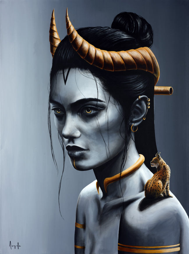 art artiste contemporain galerie mythologie tableaux exposition surréalisme peintures portrait femmes artwork acrylique réalisme mythes fables déesse  