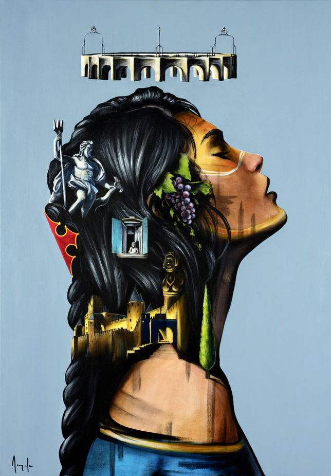 art artiste contemporain galerie mythologie tableaux exposition surréalisme peintures portrait femmes artwork acrylique réalisme mythes fables déesse    