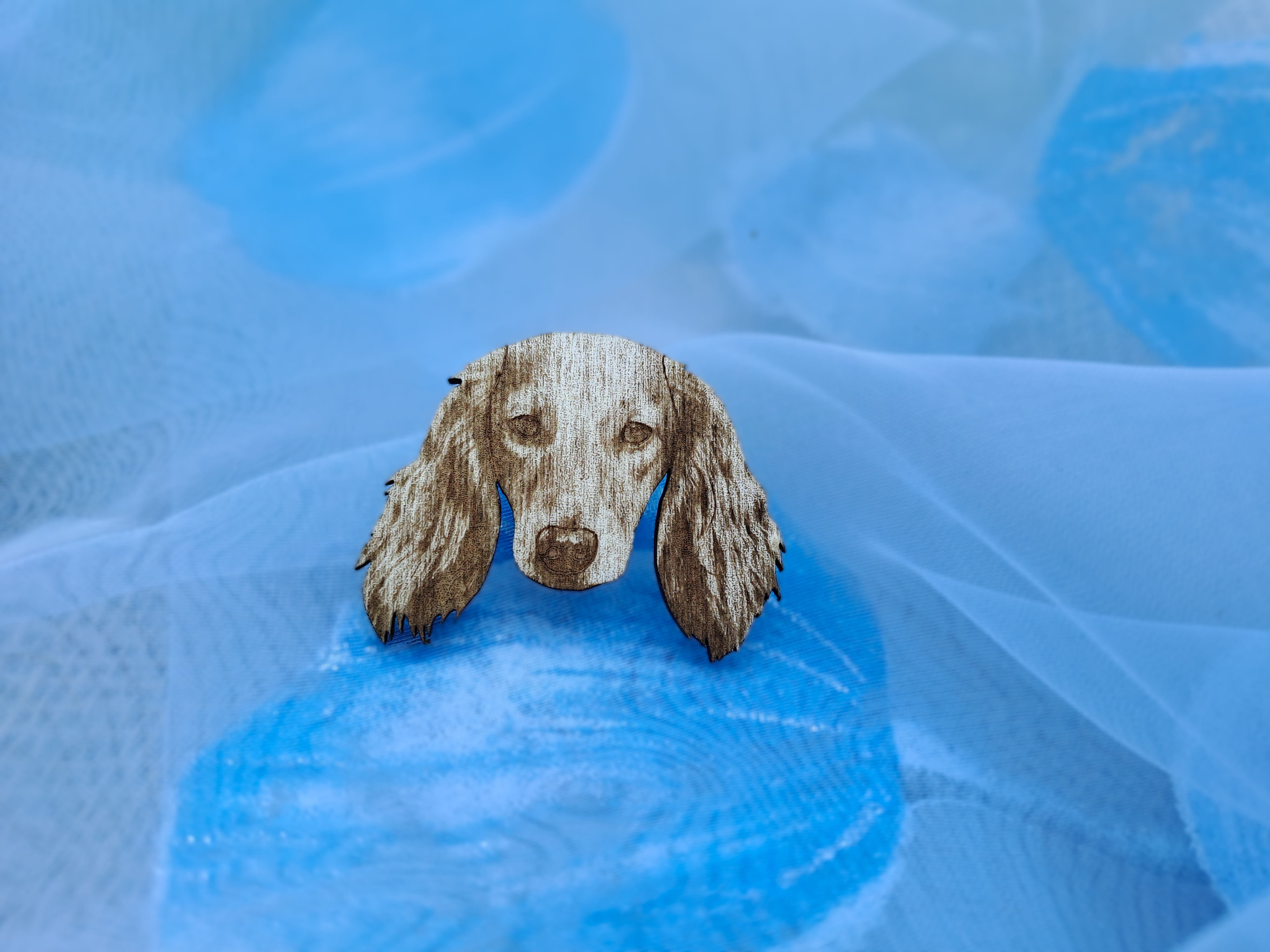 Dlouhosrstý jezevčík - brož/klip na číslo