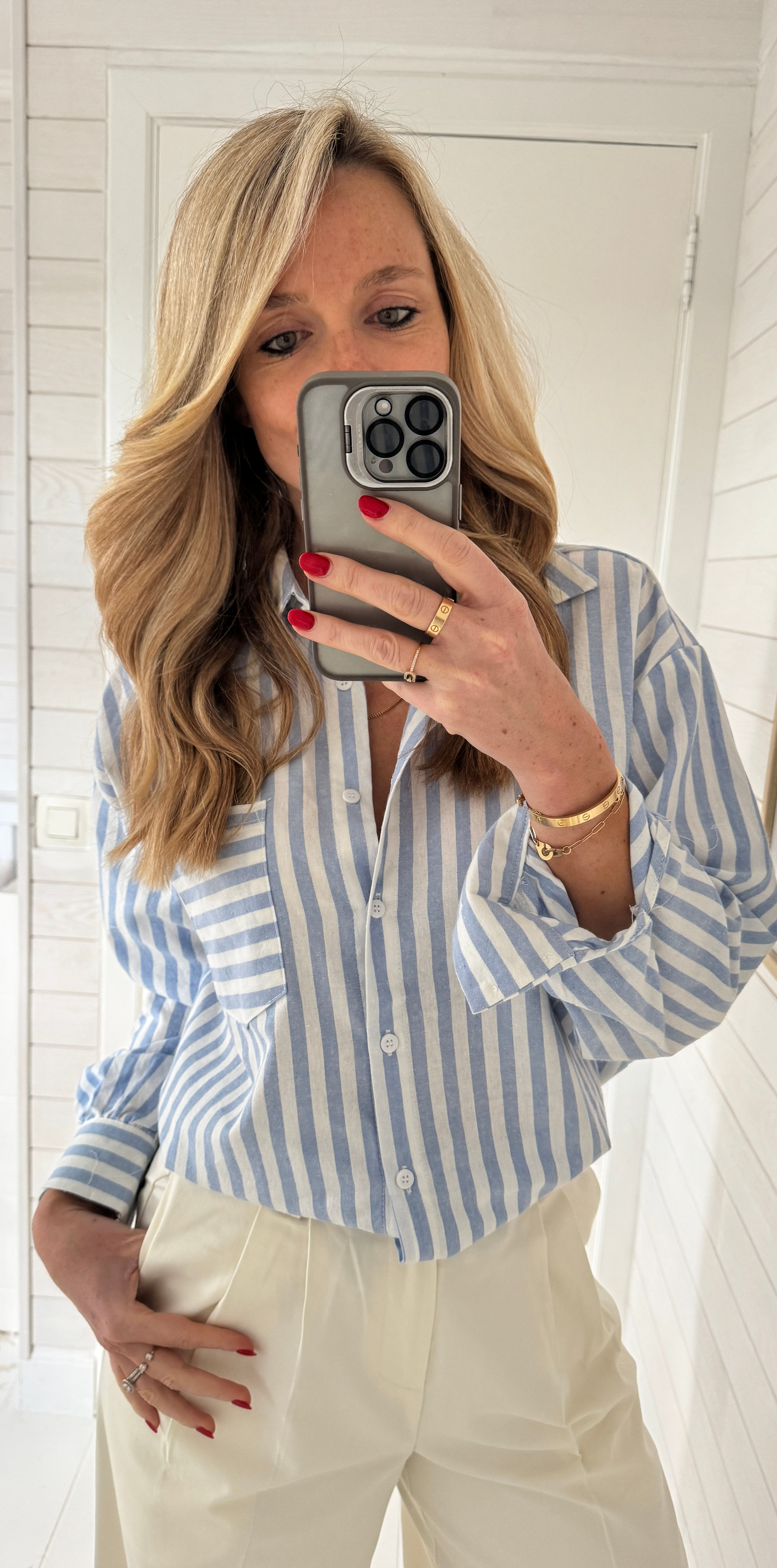 Chemisier ligné bleu et blanc