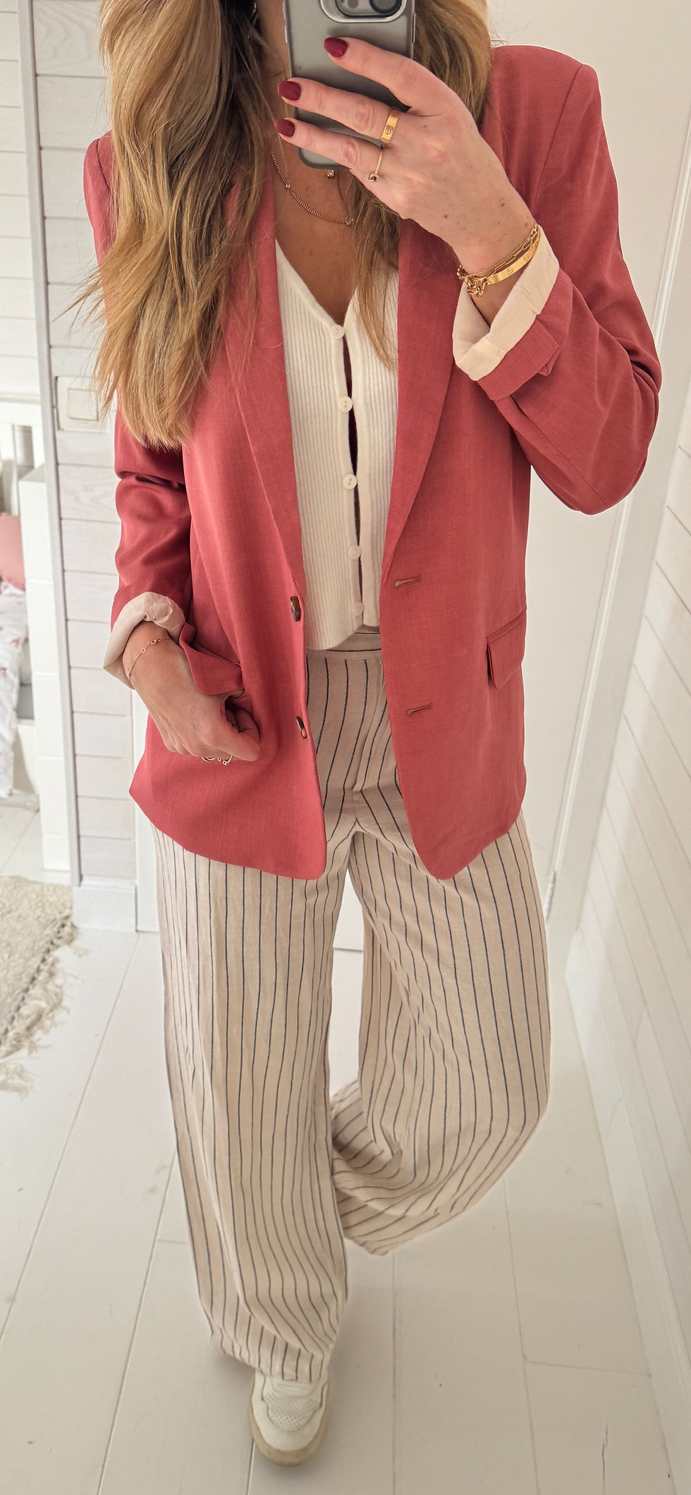 Miniature : Pantalon fluide ligné beige
