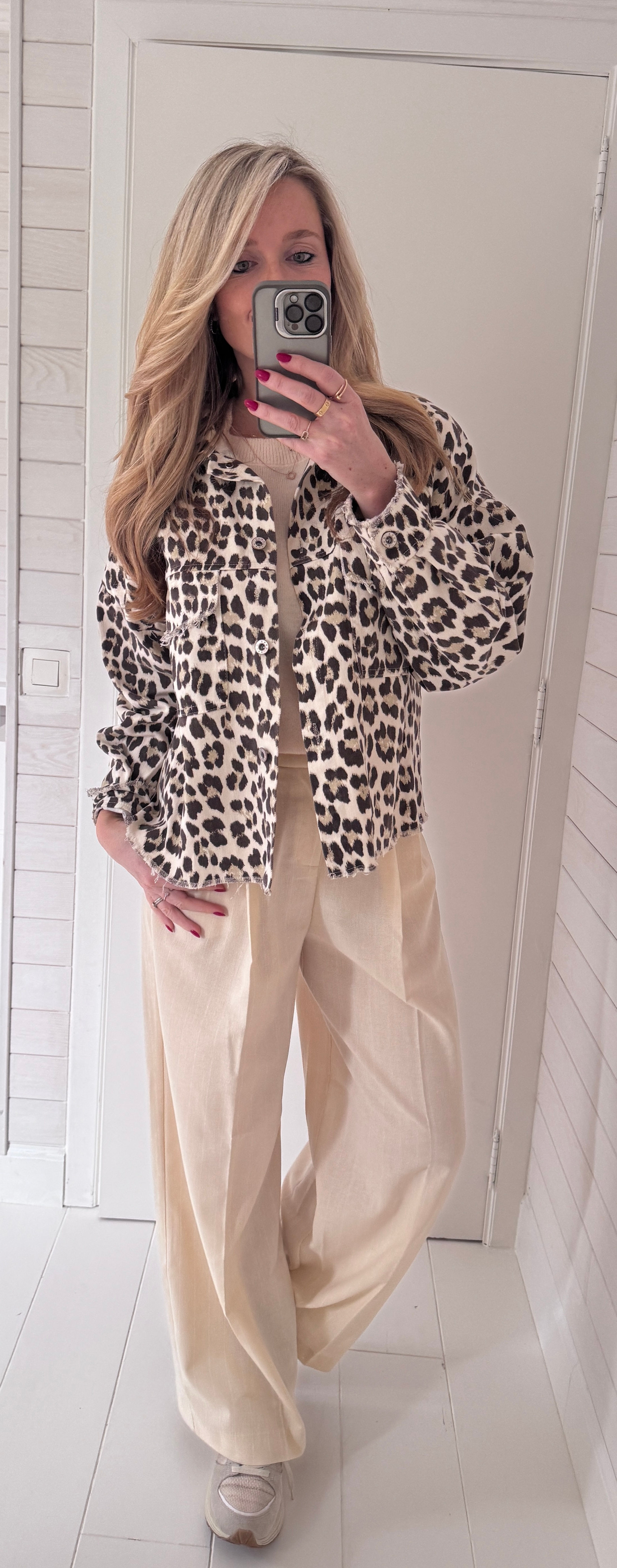 Veste denim léopard