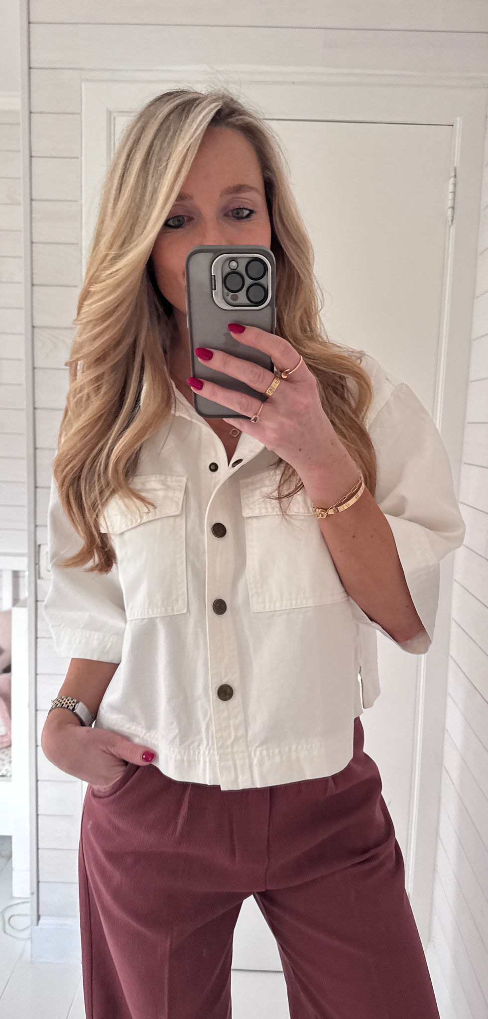 Miniature : Haut denim blanc court