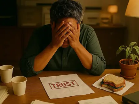 Homme désemparé devant la déclaration fiscale de son trust