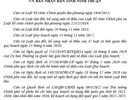 Phê duyệt quy hoạch sử dụng đất đến năm 2030 huyện Ninh Hải, tỉnh Ninh Thuận. Số 371/QĐ-UBND ngày 28/6/2022