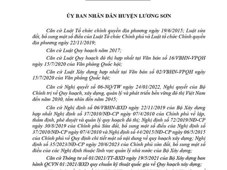 Đồ án quy hoạch phân khu tỷ lệ 1/2000 xã Hòa Sơn, Lương Sơn, Hoà Bình. Số 3080/QĐ-UBND ngày 9/9/2024