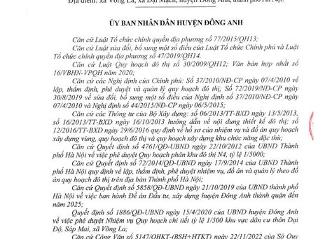 Phê duyệt Quy hoạch chi tiết tỷ lệ 1/500 khu vực dân cư các thôn Đại Độ, Sáp Mai, xã Võng La, huyện Đông Anh. Số 3245/QĐ-UBND ngày 17/5/2023