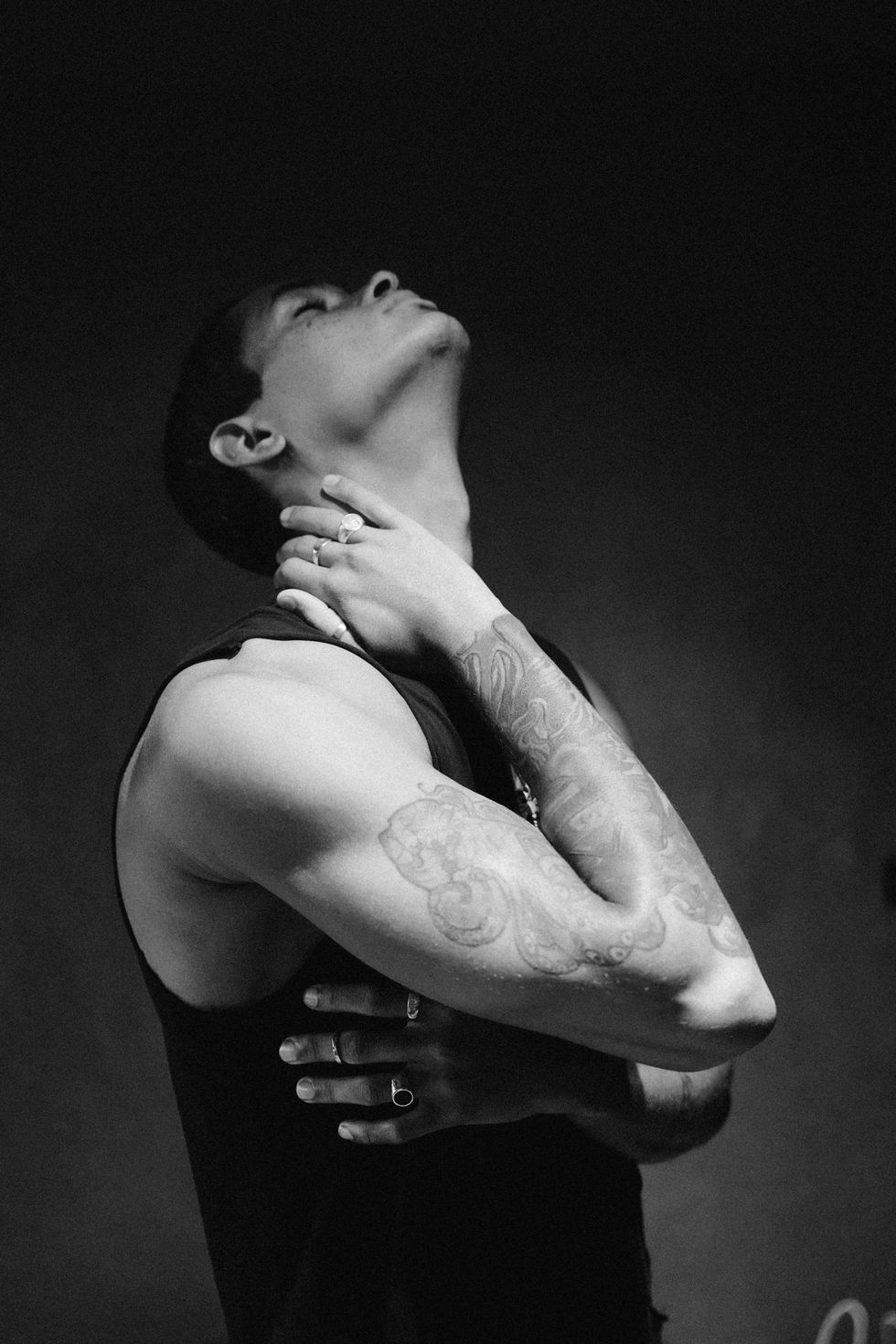 Male model wearing jewelry for a photo shoot for a jewelry brand in a boutique hotel in Bali