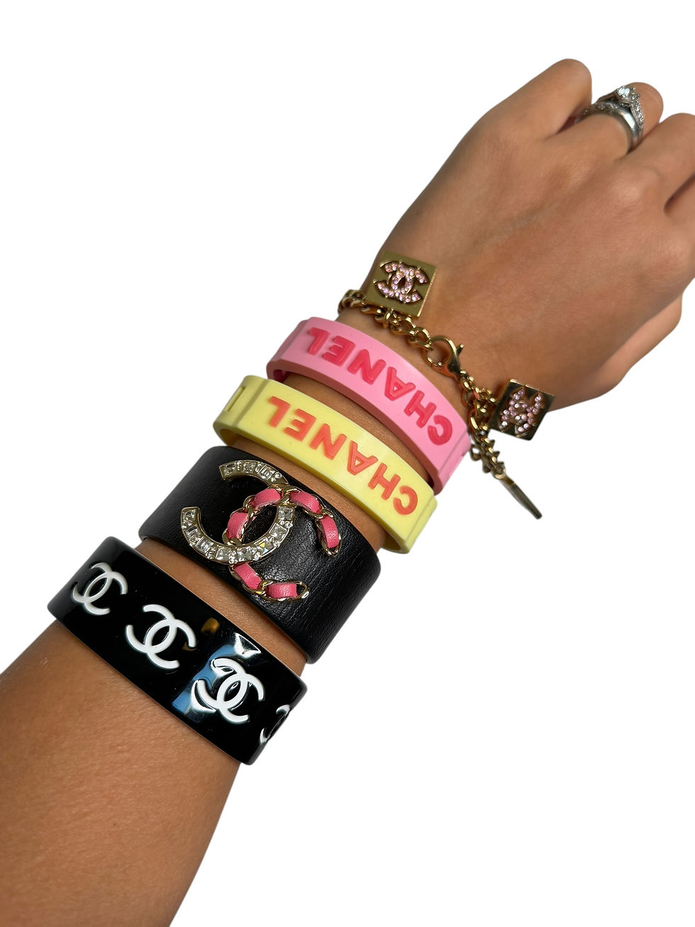 Thumbnail: Chanel Pink Rubber Logo Bracelet