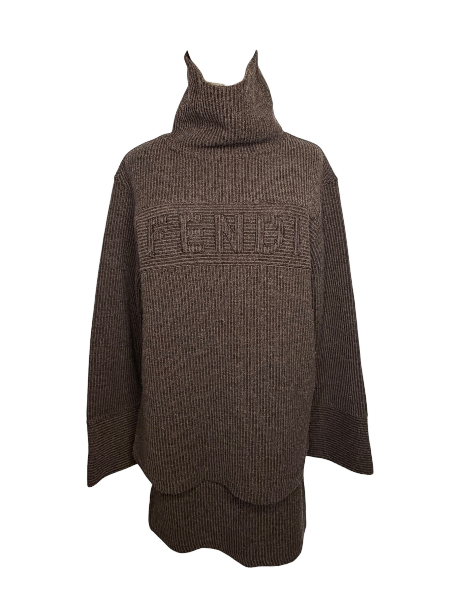 Vintage Fendi Brown Sweater Skirt Set