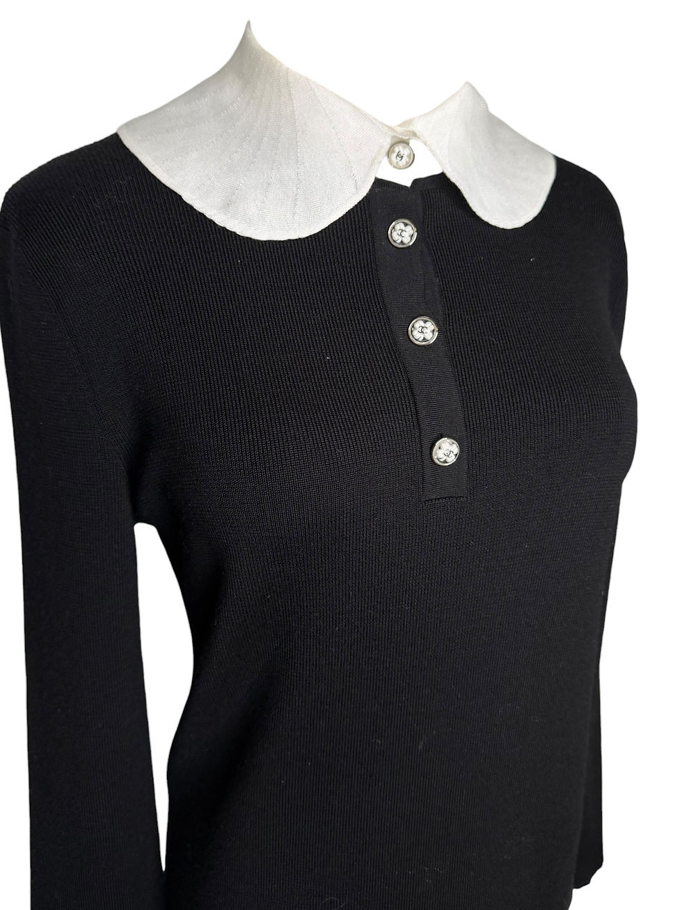 Thumbnail: Chanel Black/White Collared Knit with Clover Buttons