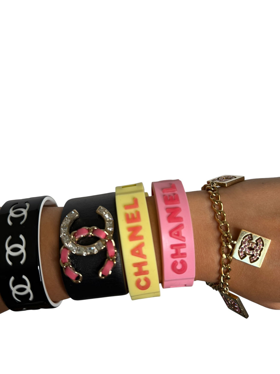 Thumbnail: Chanel Yellow Rubber Logo Bracelet