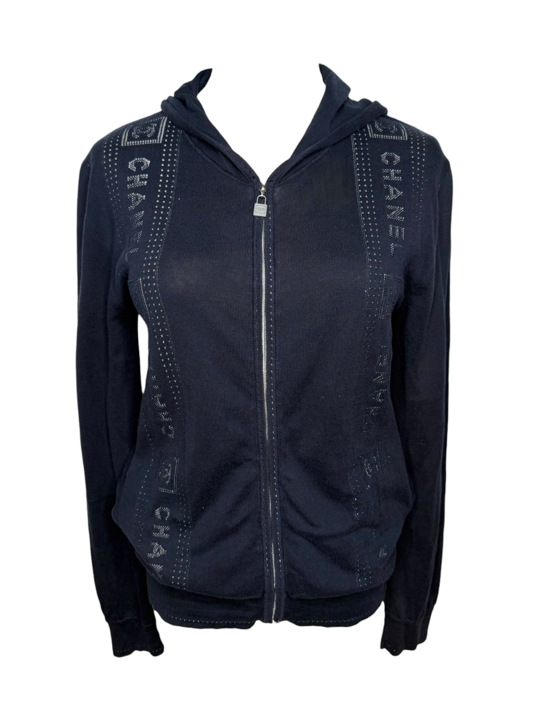 Chanel 07C Navy Sportline Logo Knit Hoodie