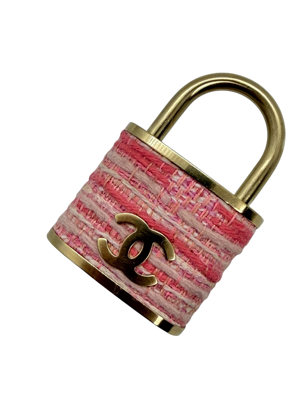 Thumbnail: Chanel Oversized Padlock Brooch Pink Tweed