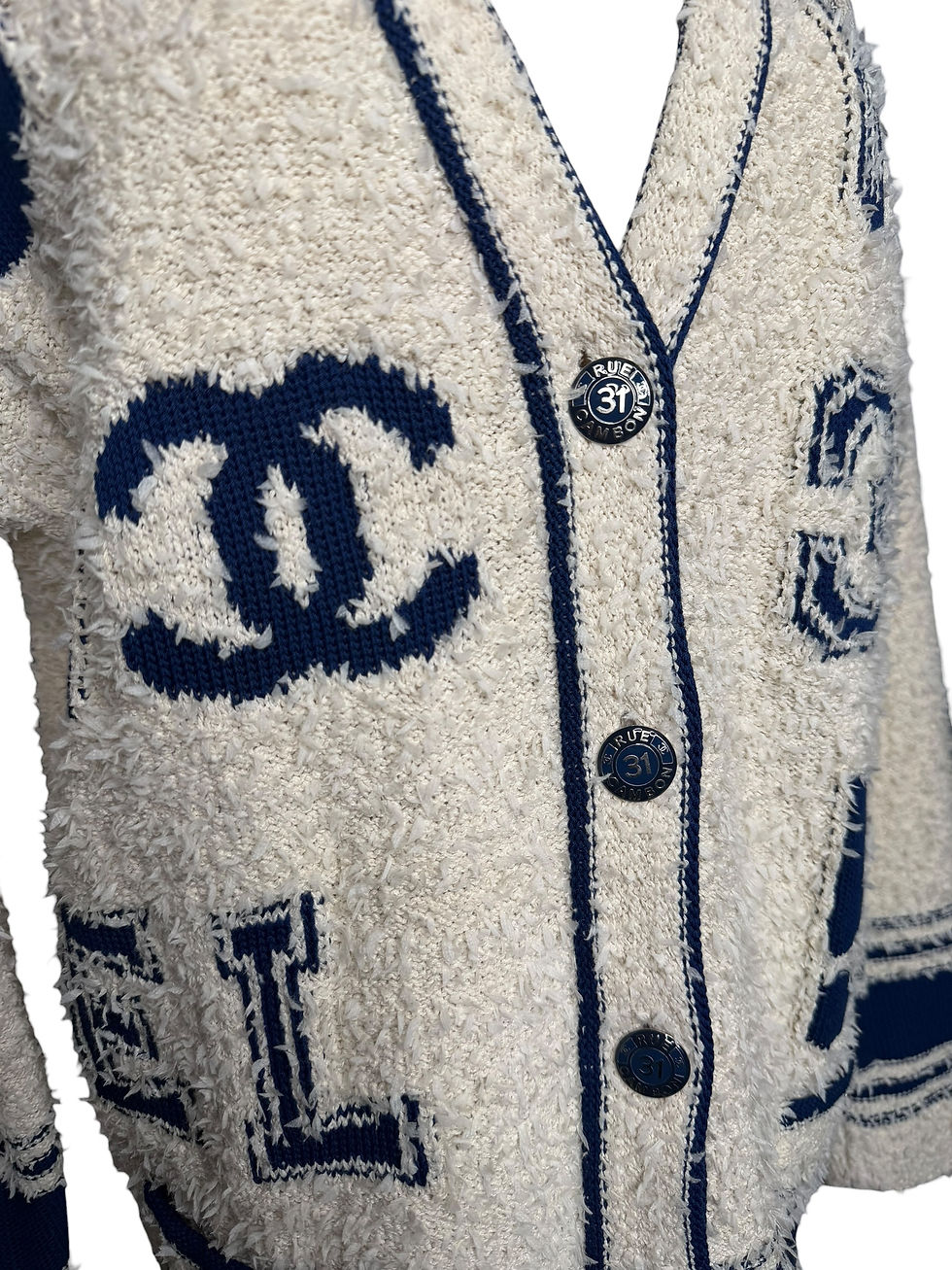 Thumbnail: Chanel Cream/Navy Varsity Logo Cardigan