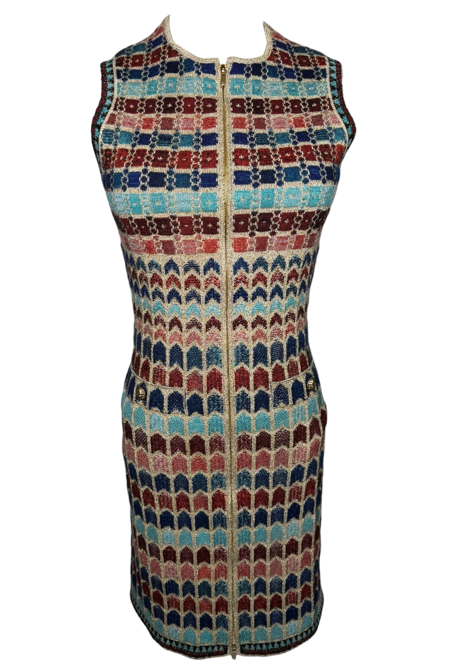 Chanel 2019 Paris Egypt Metallic Knit Dress