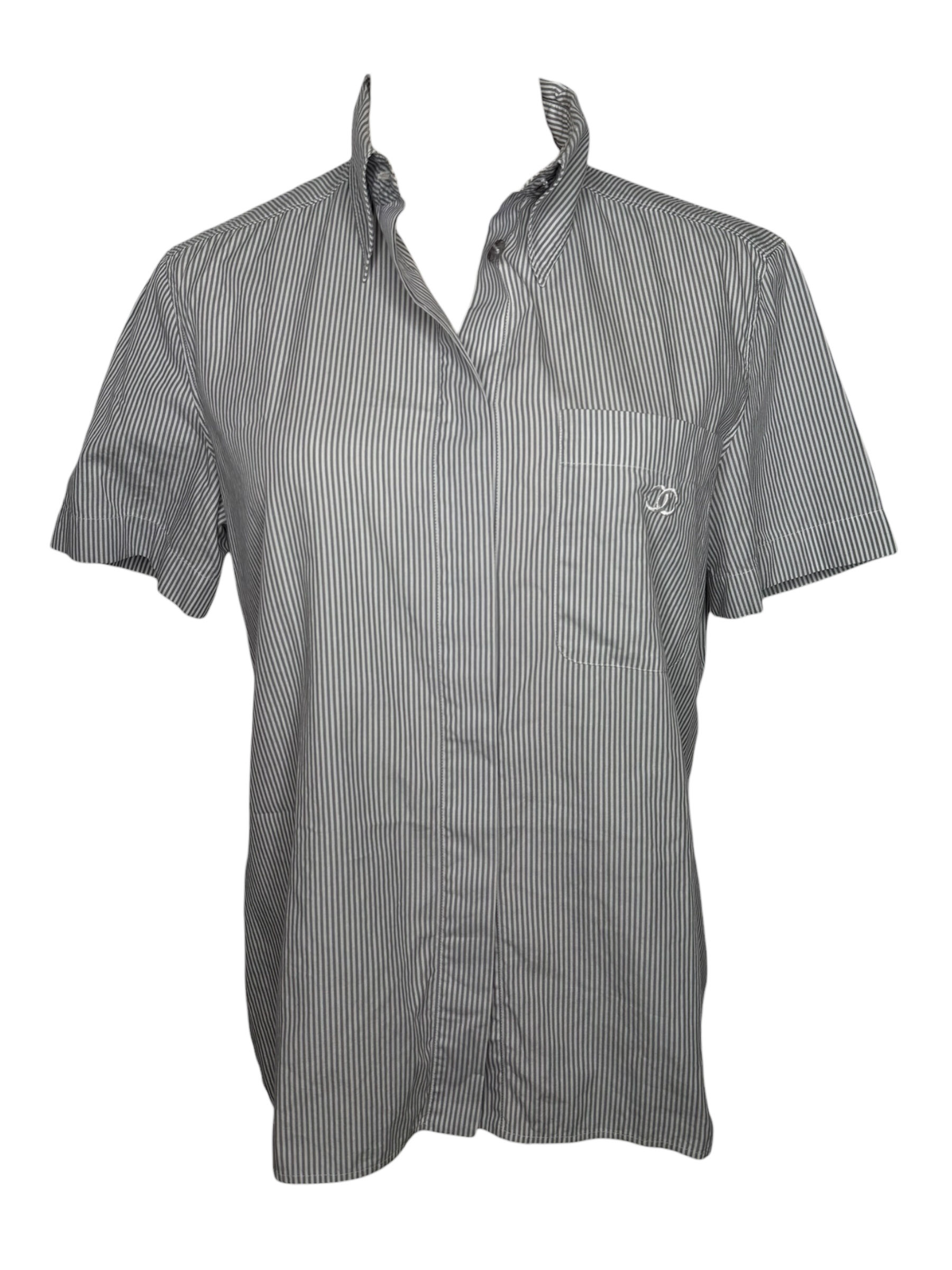Vintage Chanel Grey Striped Short Sleeve Blouse