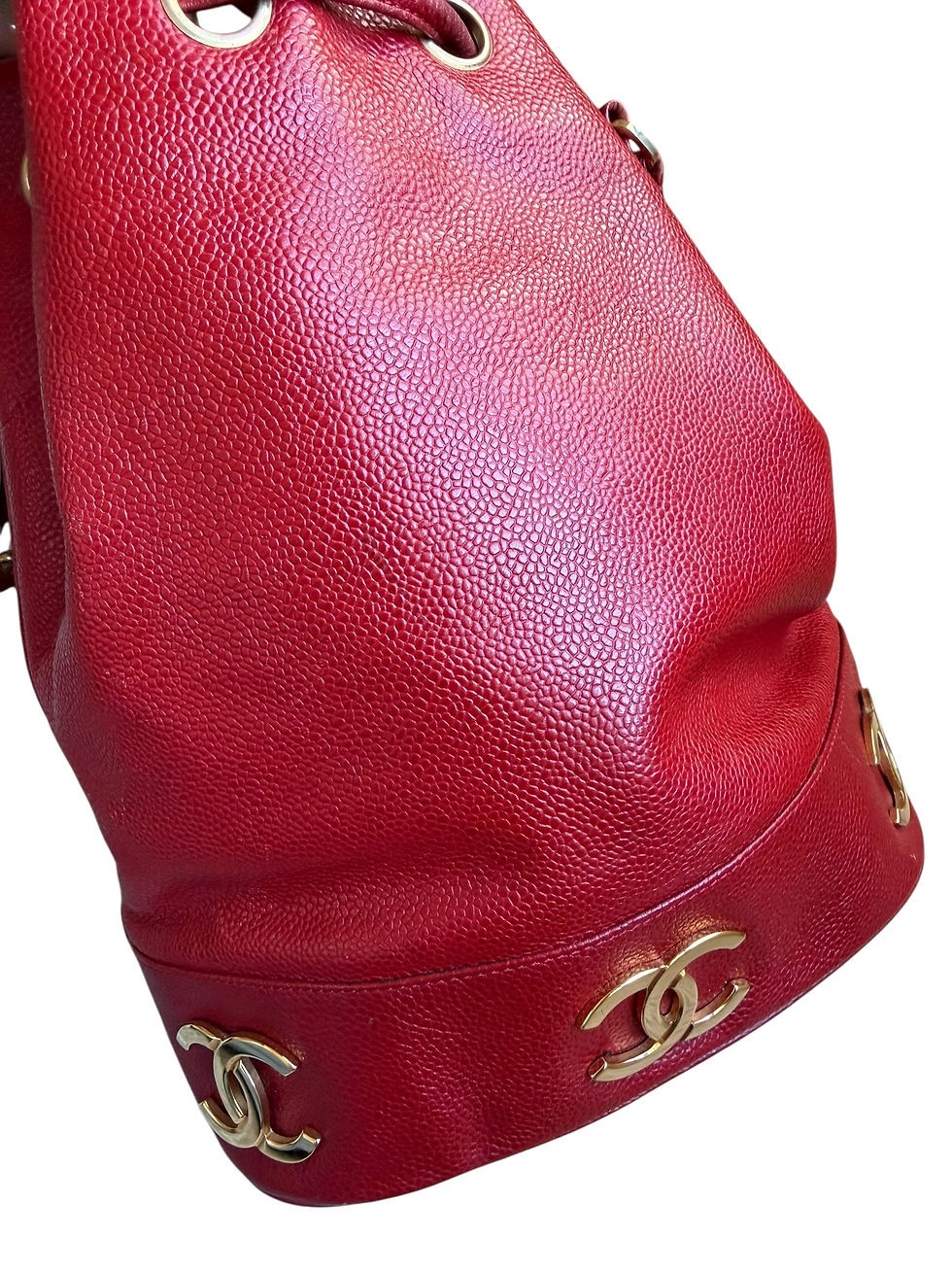 Thumbnail: Chanel Vintage Red Caviar Bucket Bag